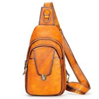 Whatnaアンティーク風合い鞣し天 然 牛 革 ワンショルダーメンズ 3way 斜めがけ 肩掛けミニボディバッグ 胸バッグ 本革 厚手 レザーIpad Mini収納可 9148