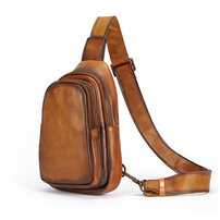 Whatna アンティーク風合い鞣し天 然 牛 革 ワンショルダーメンズ 3way 斜めがけ 肩掛けミニボディバッグ 胸バッグ 本革 厚手 レザーIpad Mini収納可 9155