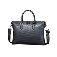 Whatna ワニ革 本革 ビジネス バッグメンズ 2way ショルダー 手提げ バッグ クロコダイル革 ダブルファスナー ブリーフケース 15.6インチPC対応 旅行 出張 通勤 通学 就活 面接 バッグ かばん 男性用 6153-5