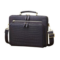 Whatna ワニ革 本革 ビジネス バッグメンズ 2way ショルダー 手提げ バッグ クロコダイル革 ダブルファスナー 2室仕切 ブリーフケース 14インチPC対応 旅行 出張 通勤 通学 就活 面接 バッグ かばん 男性用 6809