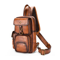 Whatna アンティーク風合い鞣し天 然 牛 革 ワンショルダーメンズバッグボディバッグ 胸バッグ斜めがけバッグ 肩掛けバッグ 本革 厚手 レザー プレゼント 紳士用 男性用 13619