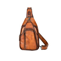 Whatna アンティーク風合い鞣し天 然 牛 革 ワンショルダーメンズバッグボディバッグ 胸バッグ斜めがけバッグ 肩掛けバッグ 本革 厚手 レザー プレゼント 紳士用 男性用 9215