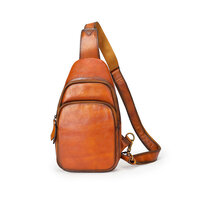 Whatna アンティーク風合い鞣し天 然 牛 革 ワンショルダーメンズバッグボディバッグ 胸バッグ斜めがけバッグ 肩掛けバッグ 本革 厚手 レザー プレゼント 紳士用 男性用 9181