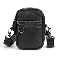 Whatna アンティーク風合い鞣し天 然牛 革ミニショルダーバッグ メンズ ポシェットポ3way斜め掛け ボディバッグ ベルト ポーチ ミニ 胸バッグ ウエストバッグ ショルダーベルト付属 斜め掛け 通学 通勤 ミニバッグ 紳士用 男性用 黒 1412