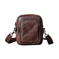 Whatna アンティーク風合い鞣し天 然 牛革ミニショルダーバッグ メンズ ポシェット メッセンジャー小さめ ショルダーミニポーチ 縦型 ipad mini収納可 本革 通勤 通学 斜めがけバッグ 自転車 かばん男性用 0609