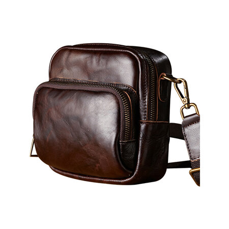 Whatna アンティーク風合い鞣し 天 然 牛 革ミニショルダー メンズ