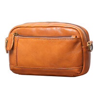 Whatna アンティーク風合い鞣し 天 然 牛 革ミニショルダー メンズ ミニウエストバッグ ウエストポーチバイク用 本革 男女兼用 ワンショルダー 斜め掛け ボディ胸バッグ ブラウン 1895-2