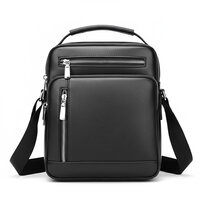 Whatna ショルダーバッグ メンズ 2WAY 手提げ/斜めがけ PUレザー 撥水 多収納 フロント＆背面ファスナーポケット iPad mini対応 21×25×8cm 通勤 旅行