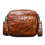 Whatna アンティーク風合い鞣し 天 然 牛 革ミニショルダーバッグ メンズ ウエストバッグ ウエストポーチバイク用 本革 男女兼用 斜め掛け ボディ胸バッグ ワンショルダー 軽量 ブラウン 30117