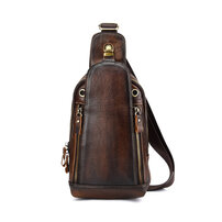 Whatna アンティーク風合い鞣し天 然牛 革 斜めがけ ボディバッグ ワンショルダー メンズ 胸バッグ ダブルファスナー本革 厚手 レザー 8030