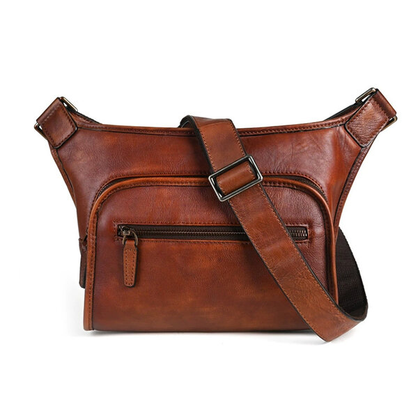 Whatna アンティーク風合い鞣し天 然 牛革 ショルダーバッグ メンズ 斜め掛けボディ胸バッグipad 10.5収納可 肩掛け 通勤 通学 ビジネスバッグ 小さめメッセンジャーバッグ自転車 かばん男性用 ブラウン2029元の画像