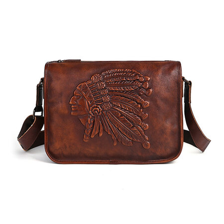 Whatna アンティーク風合い鞣し天 然 牛革 ショルダーバッグ メンズ