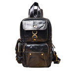 Whatna アンティーク風合い鞣し天 然牛 革 斜めがけ ボディバッグ ワンショルダーメンズ 本革 厚手 レザーポケットの数X8 7705