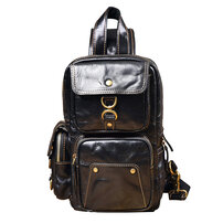 Whatna アンティーク風合い鞣し天 然牛 革 斜めがけ ボディバッグ ワンショルダーメンズ 本革 厚手 レザーポケットの数X8 7705