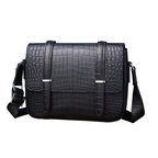 Whatna クロコダイル型押し 天 然 牛革フラップ斜めがけ ワンショルダー メンズ ボディバッグ 本 革 厚手 レザー A4サイズ収納可6311-2