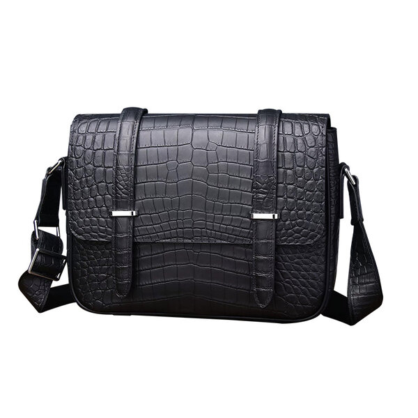 Whatna クロコダイル型押し 天 然 牛革フラップ斜めがけ ワンショルダー メンズ ボディバッグ 本 革 厚手 レザー A4サイズ収納可6311-2元の画像