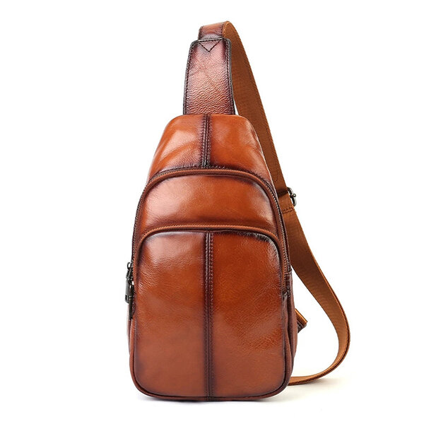 Whatna アンティーク風合い鞣し天 然牛 革 斜めがけ ボディバッグ ワンショルダー メンズ 本革 厚手 レザー515元の画像