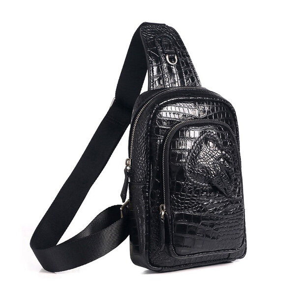 Whatna クロコダイル型押し 天 然牛 革 斜めがけ ボディバッグ ワンショルダー メンズ 本革 厚手 レザー イヤホン穴付 カードポケットx3 6163元の画像