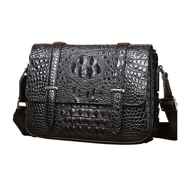 Whatna クロコダイル型押し 天 然 牛革フラップ斜めがけ ワンショルダー メンズ ボディバッグ 本 革 厚手 レザー A4サイズ収納可6300-3元の画像