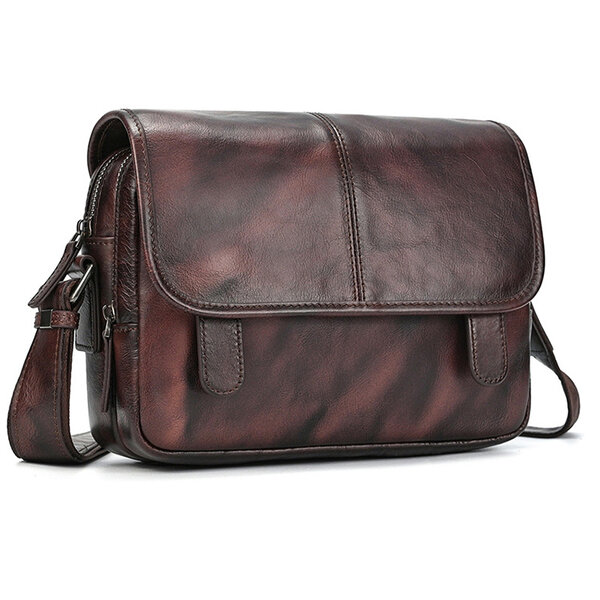 Whatna アンティーク風合い鞣し天 然 牛革 ショルダーバッグ メンズ 斜め掛けボディ胸バッグ 9.7インチクラスのタブレット収納可 肩掛け ビジネス 通勤 通学 小さめ メッセンジャーバッグ自転車 かばん男性用5513元の画像