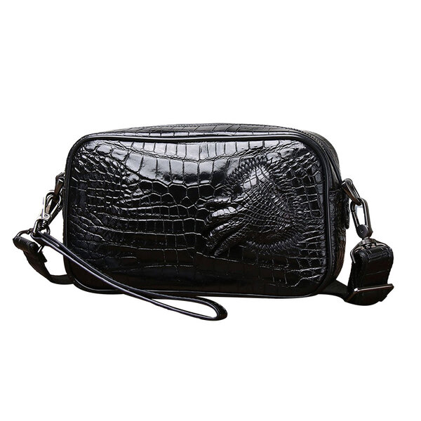 Whatna メンズ 3WAY ミニショルダーバッグ ボディバッグ クラッチバッグ 本革 クロコ型押し牛革 カードポケット×4 小型タブレット収納可 脱着式ショルダーストラップ ハンドストラップ 斜め掛け 胸掛け 手持ち元の画像